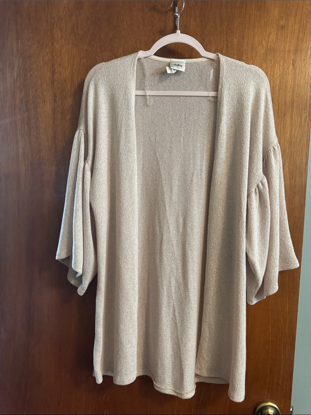Suncoo Open-Front Cream Kimono Sleeve Sweater
